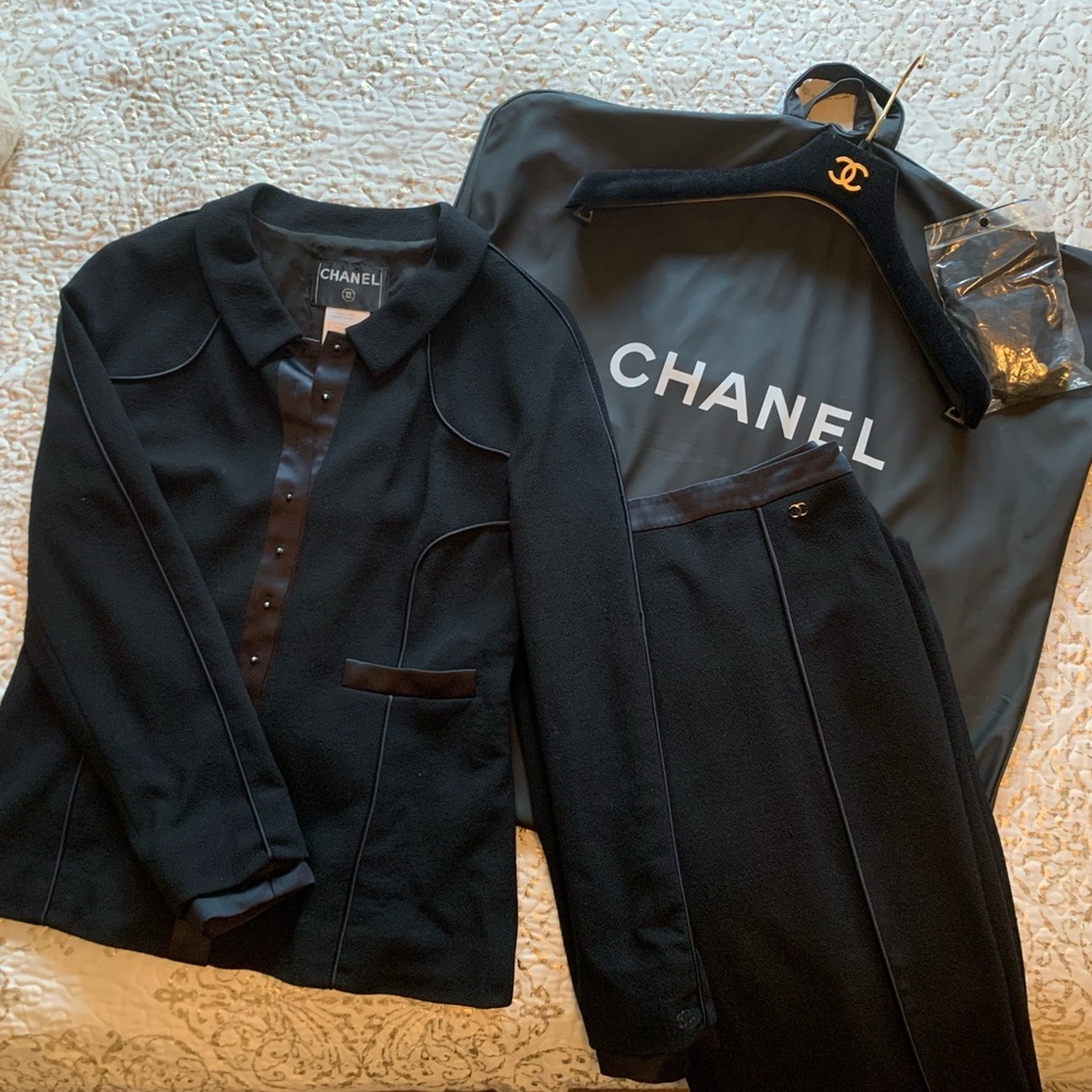 Vintage Black Chanel Suit Top and Bottom